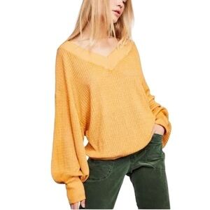 Free People South Side Thermal Top Mustard Yellow Sz XS